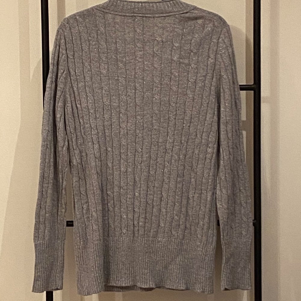 LOFT Grey Sparkly Cableknit V-neck Sweater - Picture 2 of 8
